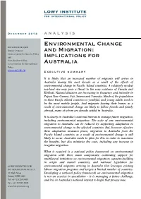 Environmental Change and Migration: Implications for Australia
