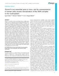 Gemin4 Is an Essential Gene in Mice, and Its Overexpression in Human Cells Causes Relocalization of the SMN Complex to the Nucleoplasm Ingo D