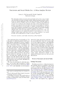 Narcissism and Social Media Use: a Meta-Analytic Review