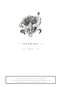 Pine Bar Menu