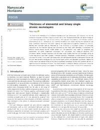 Thickness of Elemental and Binary Single Atomic Monolayers Cite This: Nanoscale Horiz., 2020, 5,385 Peter Hess