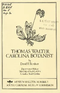 THOMAS WALTER CAROLINA BOTANIST by David H