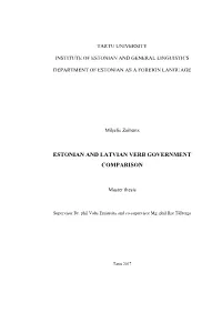 Estonian and Latvian Verb Government Comparison