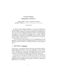 Lecture Notes: Semantics of WHILE