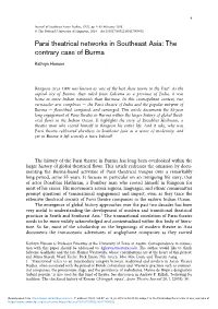 Parsi Theatrical Networks in Southeast Asia: the Contrary Case of Burma