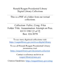 Assassination Attempt on Pres. 03/31/1981 [2 of 2] Box: OA 8978