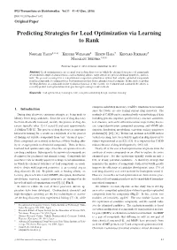 Predicting Strategies for Lead Optimization Via Learning to Rank