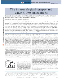 The Immunological Synapse and CD28-CD80 Interactions Shannon K