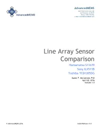 Line Array Sensor Comparison Hamamatsu S11639 Sony ILX511B Toshiba TCD1205DG