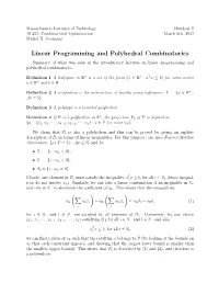 Linear Programming and Polyhedral Combinatorics Summary of What Was Seen in the Introductory Lectures on Linear Programming and Polyhedral Combinatorics