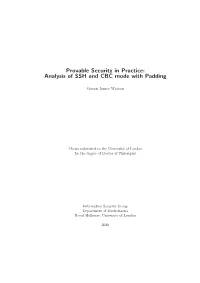 Provable Security in Practice: Analysis of SSH and CBC Mode with Padding