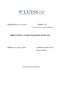 Right to Privacy V. Freedom of Expression: Mosley Case
