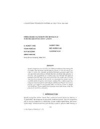 Speech Recognition Technology for Disabilities Education