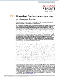 The Oldest Freshwater Crabs: Claws on Dinosaur Bones Ninon Robin1*, Barry W