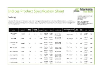 Indices Product Specification Sheet