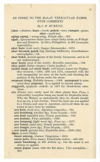 AN INDEX to the MALAY VERNACULAR NAMES, with COMMENTS by I