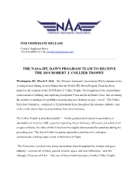 The Nasa/Jpl Dawn Program Team to Receive the 2015 Robert J. Collier Trophy