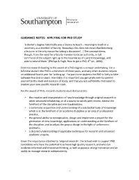 Guidance Notes: Applying for Phd Study at Winchester School Of