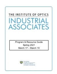 Institute of Optics Spring 2021 IA Program and Resource Guide