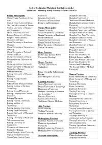 List of Designated Mainland Institutions Under Mainland University Study Subsidy Scheme 2019/20