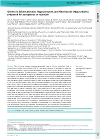 (Hypocreales) Proposed for Acceptance Or Rejection