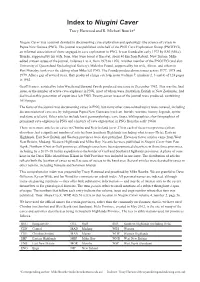 Index to Niugini Caver Tracy Harwood and R