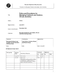 Policy and Procedures for Managing Fieldwork and Outdoor, Off-Site