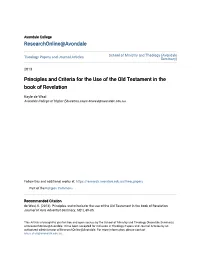 Principles and Criteria for the Use of the Old Testament in the Book of Revelation
