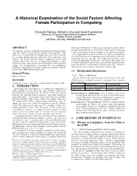 A Historical Examination of the Social Factors Affecting Female Participation in Computing