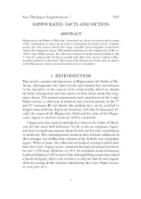 Hippocrates: Facts and Fiction 1. Introduction
