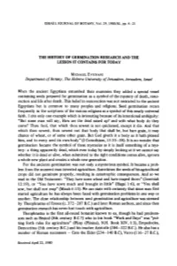 The History of Germination Research and the Lesson It Contains for Today