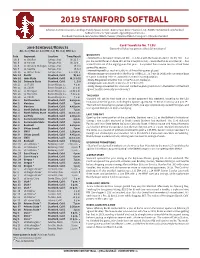 2019 Stanford Softball