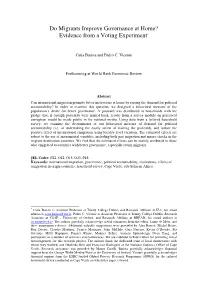 Do Migrants Improve Governance at Home? Evidence from a Voting Experiment *