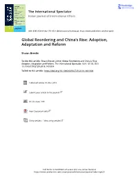 Global Reordering and China's Rise: Adoption, Adaptation and Reform