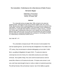 The Cameralists: Fertile Sources for a New Science of Public Finance