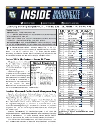 Marquette Game Notes Page 2 INJURY REPORT LAST GAME STARTERS Player (Injury) Status NAME POS