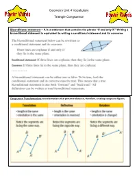Geometry Unit 4 Vocabulary Triangle Congruence