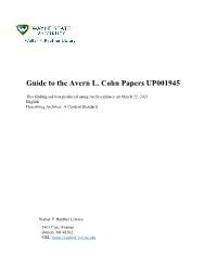 Guide to the Avern L. Cohn Papers UP001945