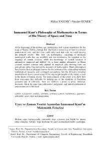 Immanuel Kant's Philosophy of Mathematics in Terms of His Theory