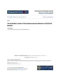 The Aristotelian Context of the Existence-Essence Distinction in De Ente Et Essentia