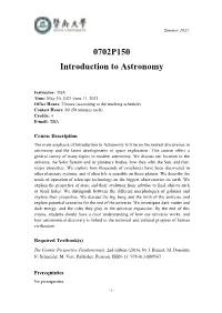 0702P150 Introduction to Astronomy