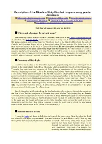 Description of the Miracle of Holy Fire That Happens Every Year in Jerusalem