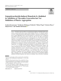 Lipopolysaccharide-Induced Hemolysis Is Abolished by Inhibition of Thrombin Generation but Not Inhibition of Platelet Aggregation