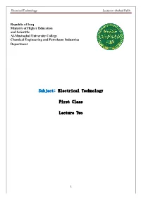 Subject: Electrical Technology First Class Lecture