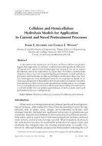 Cellulose and Hemicellulose Hydrolysis Models for Application to Current and Novel Pretreatment Processes