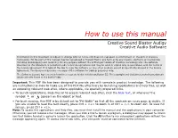 How to Use This Manual Creative Sound Blaster Audigy Creative Audio Software