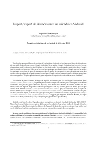 Import/Export De Données Avec Un Calendrier Android