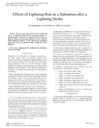 Effects of Lightning Rod on a Substation After a Lightning Stroke