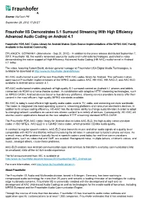 Fraunhofer IIS Demonstrates 5.1 Surround Streaming with High Efficiency Advanced Audio Coding on Android 4.1