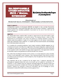 IBA RESPONSIBLE CITIZEN INITIATIVE (RCI) / Social IBA Student Social Internship Program / Community Service Internship
